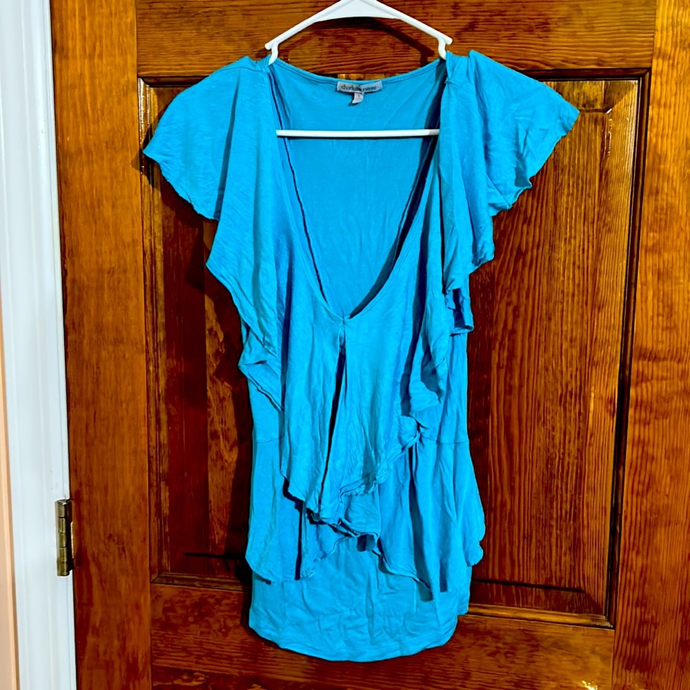 Blue ruffled blouse